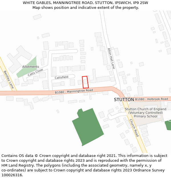 WHITE GABLES, MANNINGTREE ROAD, STUTTON, IPSWICH, IP9 2SW: Location map and indicative extent of plot