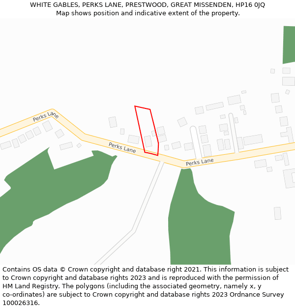 WHITE GABLES, PERKS LANE, PRESTWOOD, GREAT MISSENDEN, HP16 0JQ: Location map and indicative extent of plot