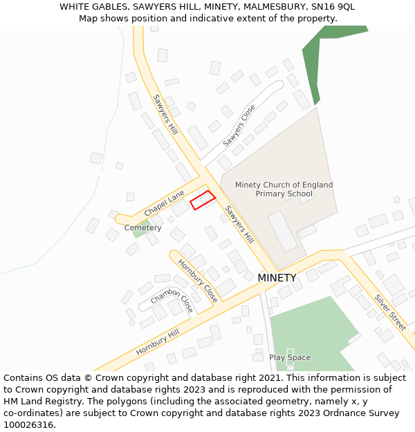 WHITE GABLES, SAWYERS HILL, MINETY, MALMESBURY, SN16 9QL: Location map and indicative extent of plot