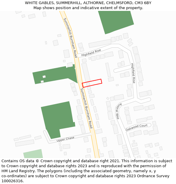 WHITE GABLES, SUMMERHILL, ALTHORNE, CHELMSFORD, CM3 6BY: Location map and indicative extent of plot