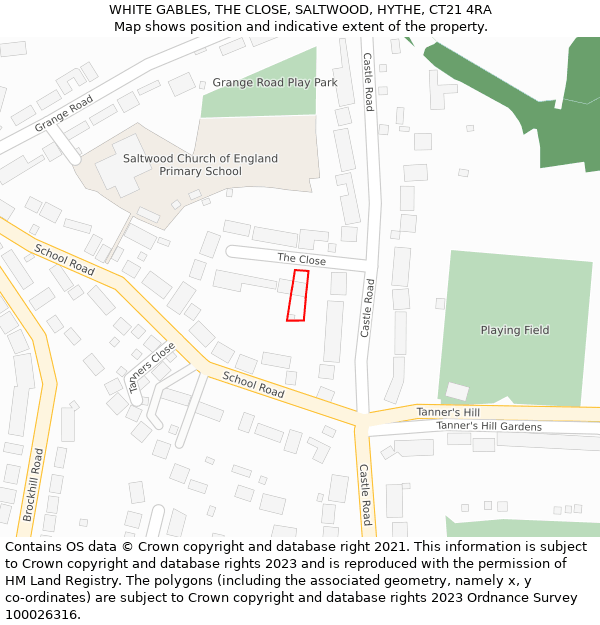 WHITE GABLES, THE CLOSE, SALTWOOD, HYTHE, CT21 4RA: Location map and indicative extent of plot