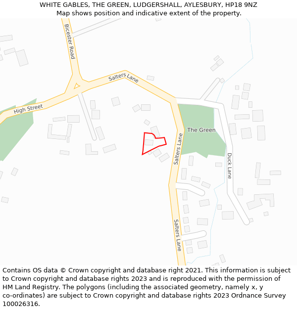 WHITE GABLES, THE GREEN, LUDGERSHALL, AYLESBURY, HP18 9NZ: Location map and indicative extent of plot