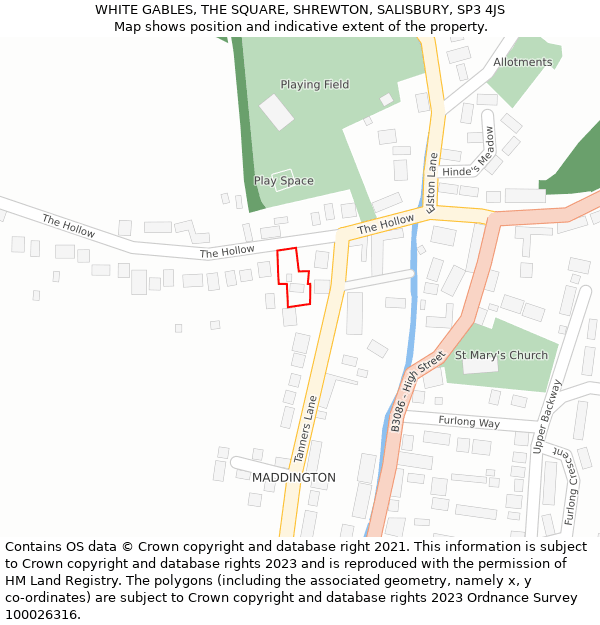 WHITE GABLES, THE SQUARE, SHREWTON, SALISBURY, SP3 4JS: Location map and indicative extent of plot