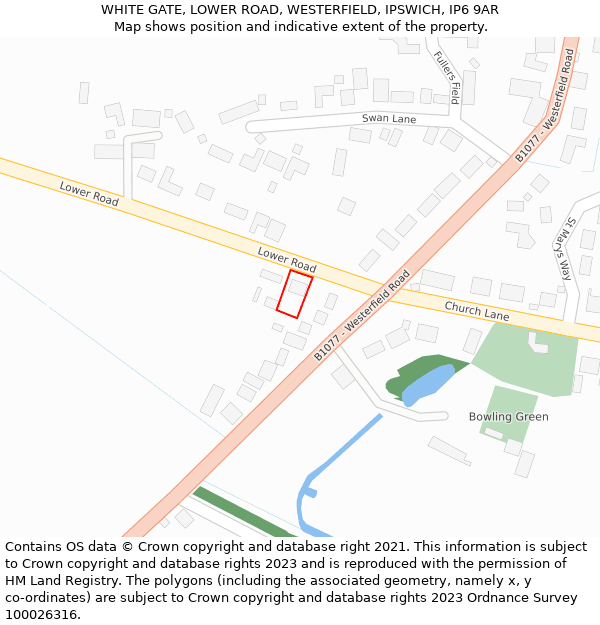 WHITE GATE, LOWER ROAD, WESTERFIELD, IPSWICH, IP6 9AR: Location map and indicative extent of plot