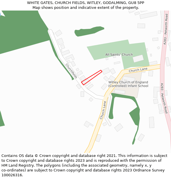WHITE GATES, CHURCH FIELDS, WITLEY, GODALMING, GU8 5PP: Location map and indicative extent of plot