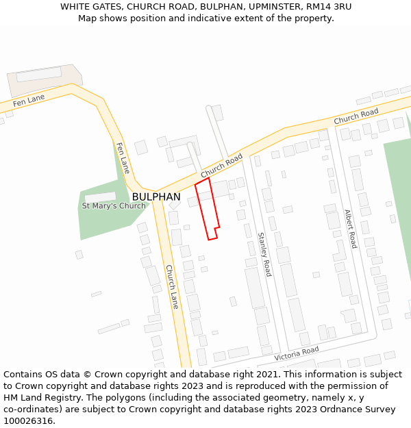 WHITE GATES, CHURCH ROAD, BULPHAN, UPMINSTER, RM14 3RU: Location map and indicative extent of plot