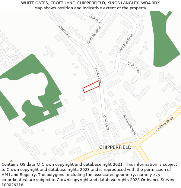 WHITE GATES, CROFT LANE, CHIPPERFIELD, KINGS LANGLEY, WD4 9DX: Location map and indicative extent of plot