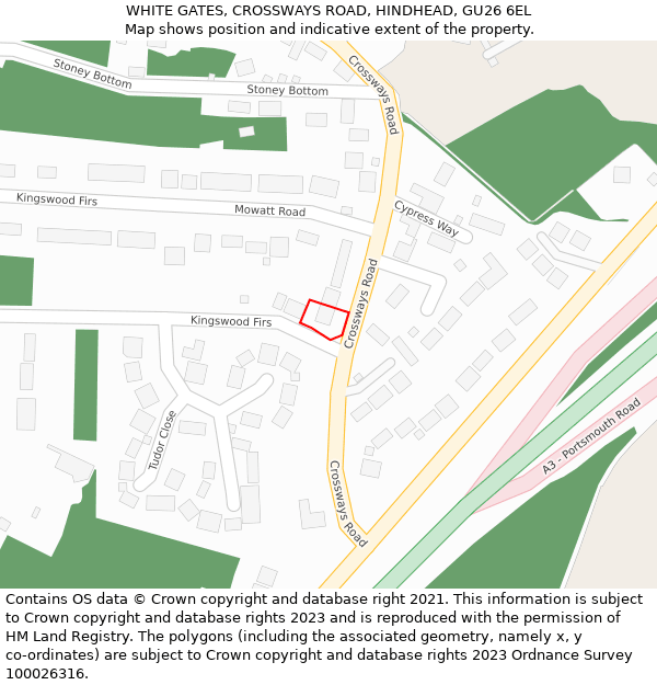 WHITE GATES, CROSSWAYS ROAD, HINDHEAD, GU26 6EL: Location map and indicative extent of plot