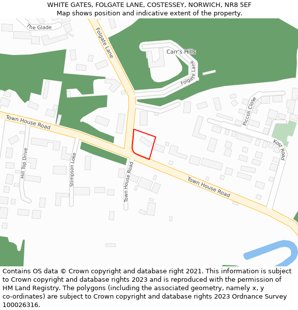 WHITE GATES, FOLGATE LANE, COSTESSEY, NORWICH, NR8 5EF: Location map and indicative extent of plot