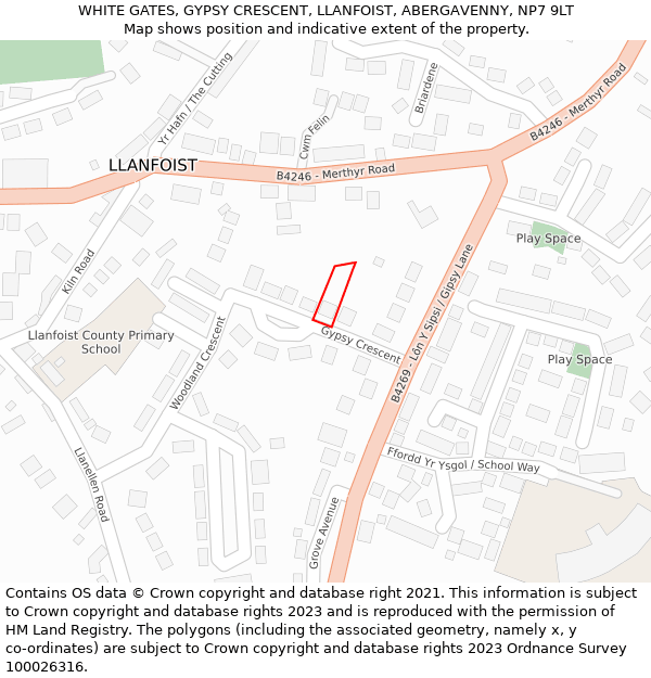 WHITE GATES, GYPSY CRESCENT, LLANFOIST, ABERGAVENNY, NP7 9LT: Location map and indicative extent of plot