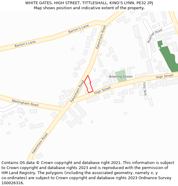 WHITE GATES, HIGH STREET, TITTLESHALL, KING'S LYNN, PE32 2PJ: Location map and indicative extent of plot