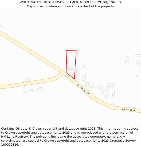 WHITE GATES, HILTON ROAD, SEAMER, MIDDLESBROUGH, TS9 5LX: Location map and indicative extent of plot