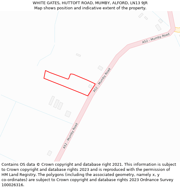 WHITE GATES, HUTTOFT ROAD, MUMBY, ALFORD, LN13 9JR: Location map and indicative extent of plot
