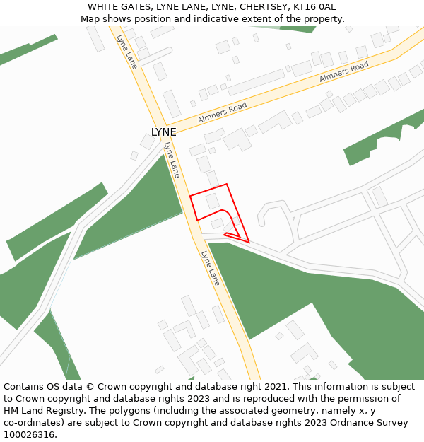 WHITE GATES, LYNE LANE, LYNE, CHERTSEY, KT16 0AL: Location map and indicative extent of plot
