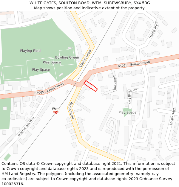 WHITE GATES, SOULTON ROAD, WEM, SHREWSBURY, SY4 5BG: Location map and indicative extent of plot
