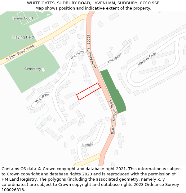 WHITE GATES, SUDBURY ROAD, LAVENHAM, SUDBURY, CO10 9SB: Location map and indicative extent of plot