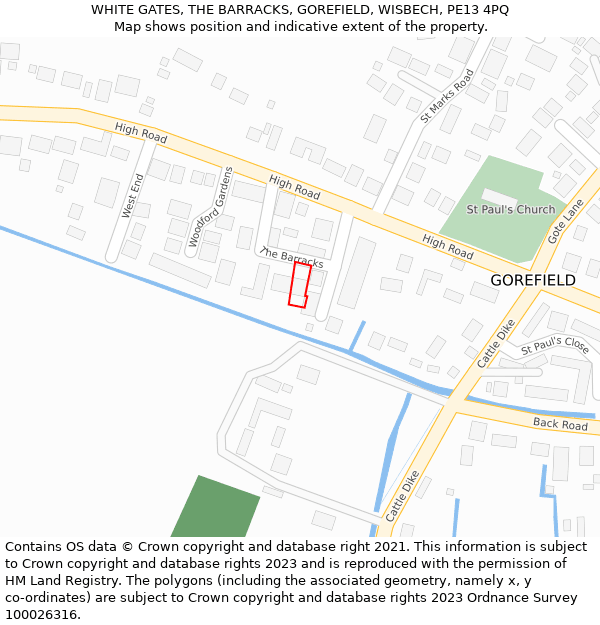 WHITE GATES, THE BARRACKS, GOREFIELD, WISBECH, PE13 4PQ: Location map and indicative extent of plot