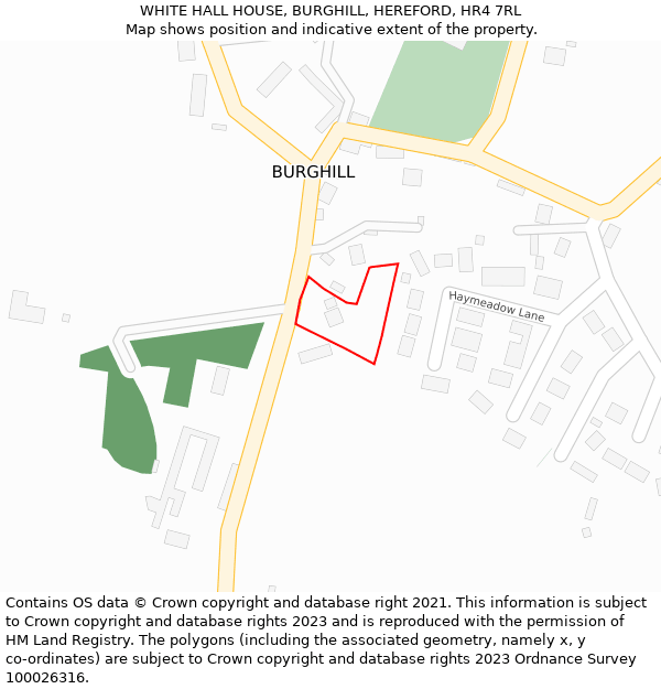 WHITE HALL HOUSE, BURGHILL, HEREFORD, HR4 7RL: Location map and indicative extent of plot