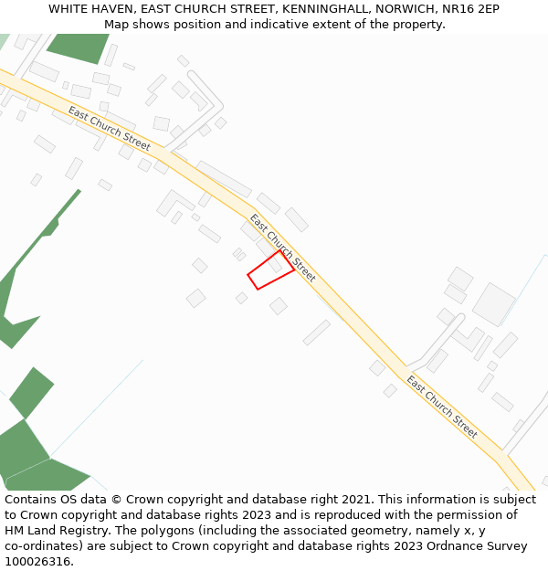 WHITE HAVEN, EAST CHURCH STREET, KENNINGHALL, NORWICH, NR16 2EP: Location map and indicative extent of plot