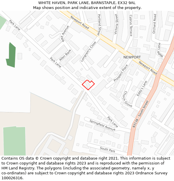 WHITE HAVEN, PARK LANE, BARNSTAPLE, EX32 9AL: Location map and indicative extent of plot