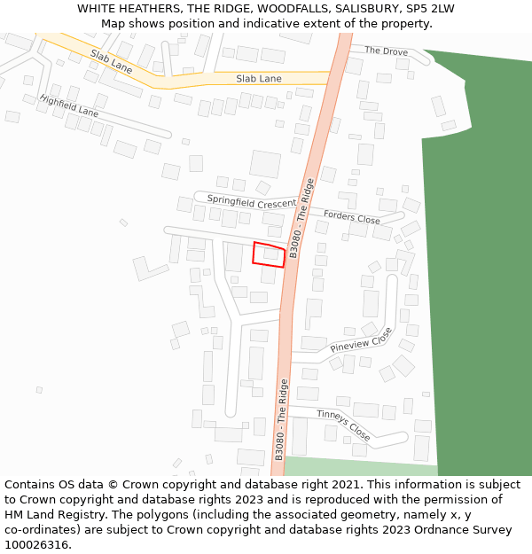 WHITE HEATHERS, THE RIDGE, WOODFALLS, SALISBURY, SP5 2LW: Location map and indicative extent of plot