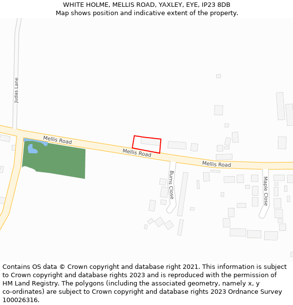 WHITE HOLME, MELLIS ROAD, YAXLEY, EYE, IP23 8DB: Location map and indicative extent of plot