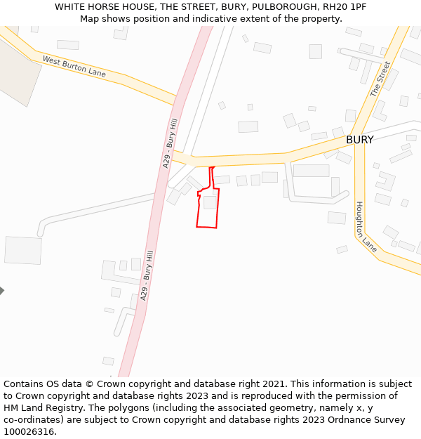 WHITE HORSE HOUSE, THE STREET, BURY, PULBOROUGH, RH20 1PF: Location map and indicative extent of plot