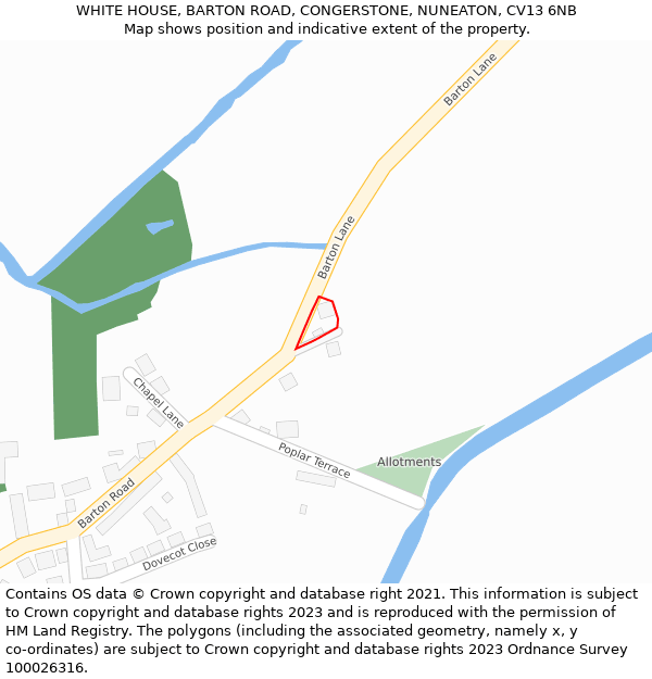 WHITE HOUSE, BARTON ROAD, CONGERSTONE, NUNEATON, CV13 6NB: Location map and indicative extent of plot