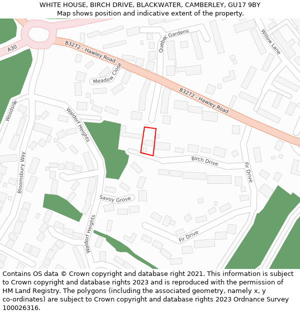 WHITE HOUSE, BIRCH DRIVE, BLACKWATER, CAMBERLEY, GU17 9BY: Location map and indicative extent of plot