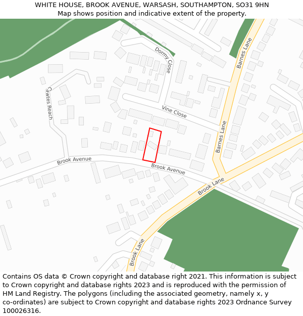 WHITE HOUSE, BROOK AVENUE, WARSASH, SOUTHAMPTON, SO31 9HN: Location map and indicative extent of plot