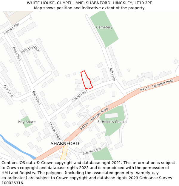 WHITE HOUSE, CHAPEL LANE, SHARNFORD, HINCKLEY, LE10 3PE: Location map and indicative extent of plot