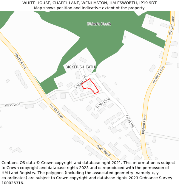 WHITE HOUSE, CHAPEL LANE, WENHASTON, HALESWORTH, IP19 9DT: Location map and indicative extent of plot