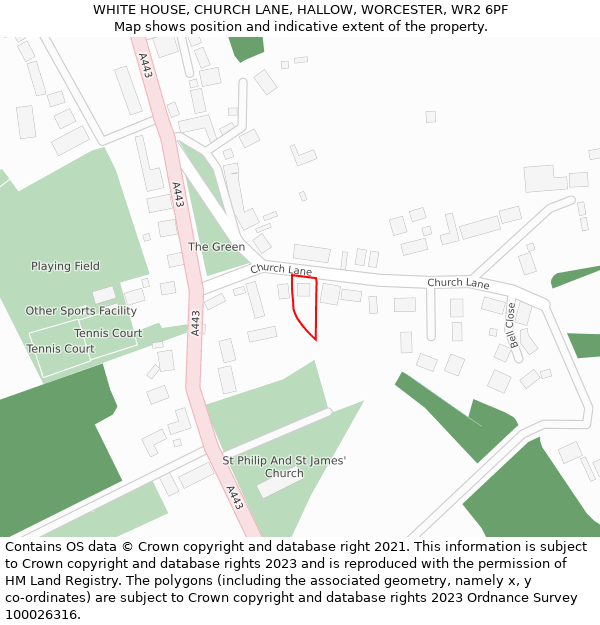 WHITE HOUSE, CHURCH LANE, HALLOW, WORCESTER, WR2 6PF: Location map and indicative extent of plot