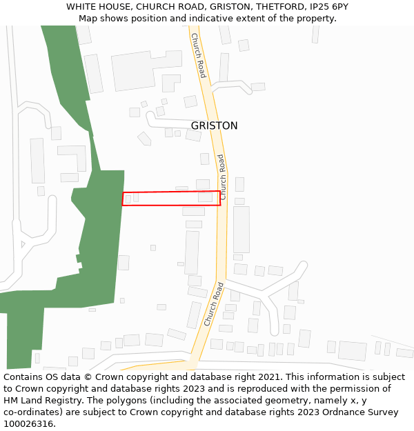 WHITE HOUSE, CHURCH ROAD, GRISTON, THETFORD, IP25 6PY: Location map and indicative extent of plot