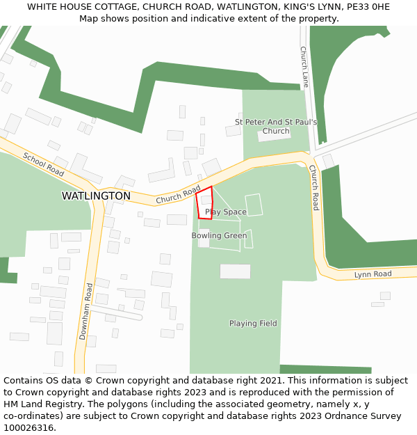 WHITE HOUSE COTTAGE, CHURCH ROAD, WATLINGTON, KING'S LYNN, PE33 0HE: Location map and indicative extent of plot