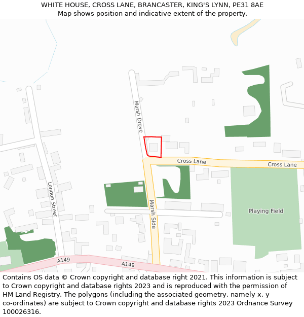 WHITE HOUSE, CROSS LANE, BRANCASTER, KING'S LYNN, PE31 8AE: Location map and indicative extent of plot