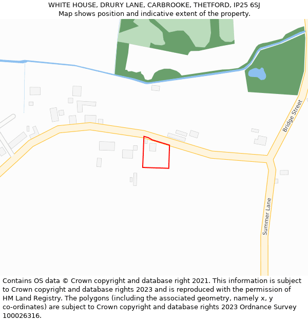 WHITE HOUSE, DRURY LANE, CARBROOKE, THETFORD, IP25 6SJ: Location map and indicative extent of plot
