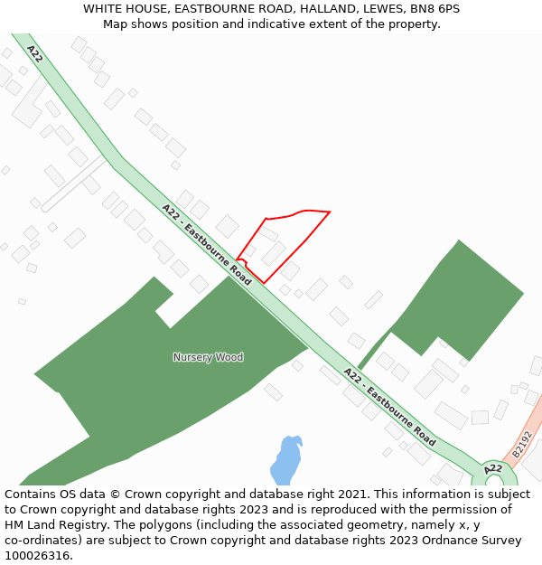 WHITE HOUSE, EASTBOURNE ROAD, HALLAND, LEWES, BN8 6PS: Location map and indicative extent of plot