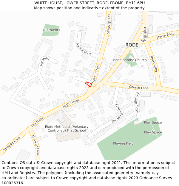 WHITE HOUSE, LOWER STREET, RODE, FROME, BA11 6PU: Location map and indicative extent of plot