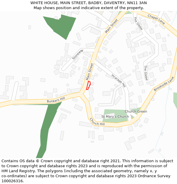 WHITE HOUSE, MAIN STREET, BADBY, DAVENTRY, NN11 3AN: Location map and indicative extent of plot