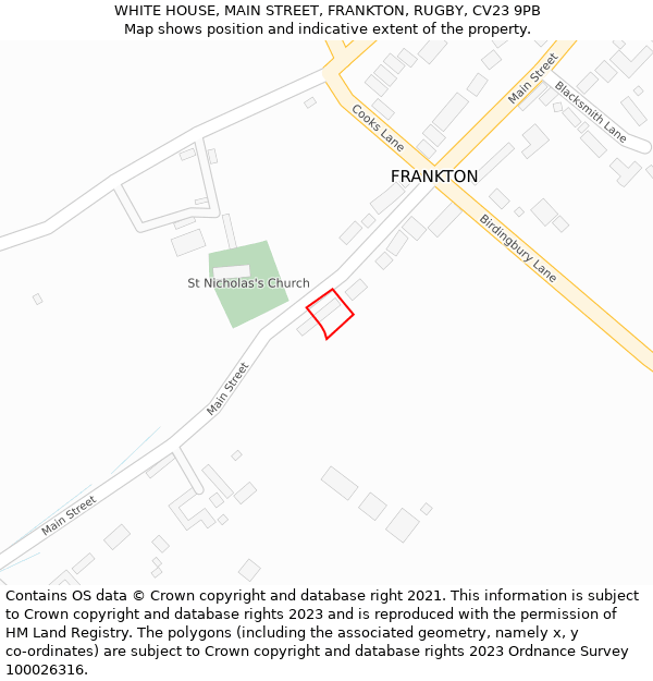 WHITE HOUSE, MAIN STREET, FRANKTON, RUGBY, CV23 9PB: Location map and indicative extent of plot