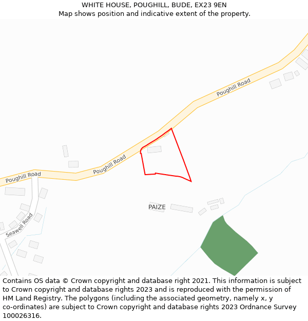 WHITE HOUSE, POUGHILL, BUDE, EX23 9EN: Location map and indicative extent of plot