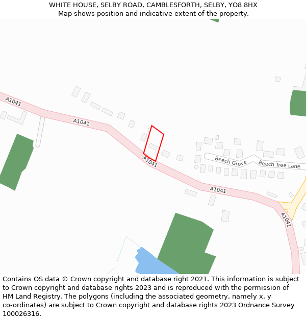 WHITE HOUSE, SELBY ROAD, CAMBLESFORTH, SELBY, YO8 8HX: Location map and indicative extent of plot