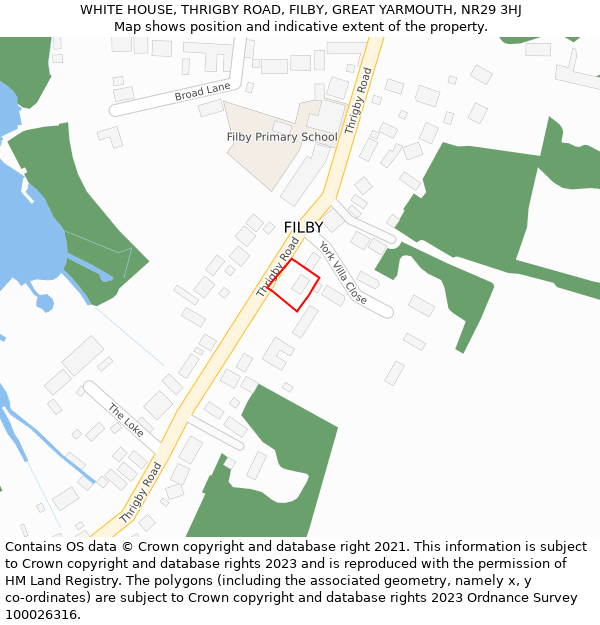 WHITE HOUSE, THRIGBY ROAD, FILBY, GREAT YARMOUTH, NR29 3HJ: Location map and indicative extent of plot