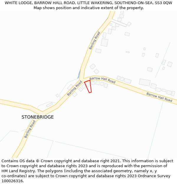 WHITE LODGE, BARROW HALL ROAD, LITTLE WAKERING, SOUTHEND-ON-SEA, SS3 0QW: Location map and indicative extent of plot
