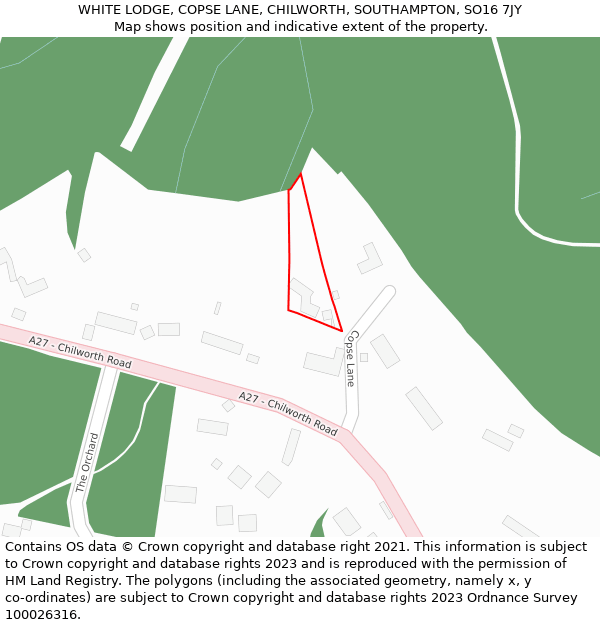 WHITE LODGE, COPSE LANE, CHILWORTH, SOUTHAMPTON, SO16 7JY: Location map and indicative extent of plot