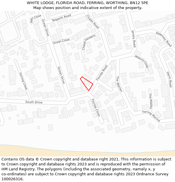 WHITE LODGE, FLORIDA ROAD, FERRING, WORTHING, BN12 5PE: Location map and indicative extent of plot