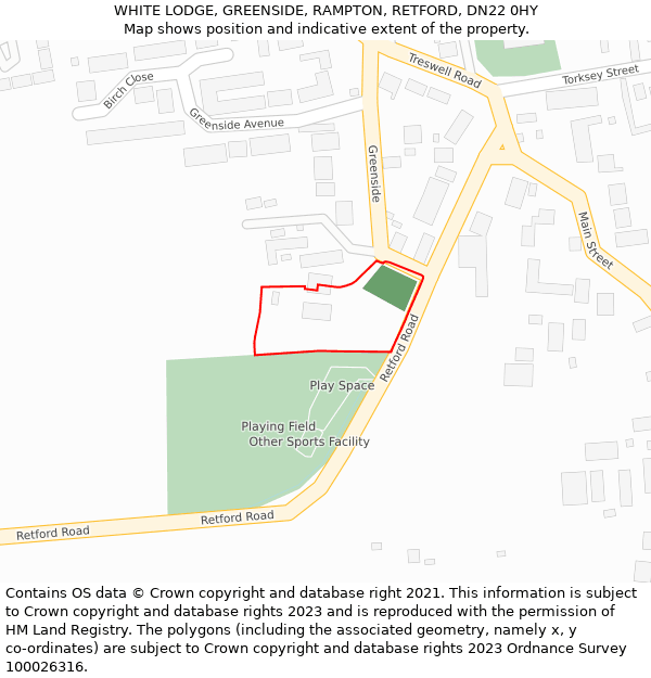 WHITE LODGE, GREENSIDE, RAMPTON, RETFORD, DN22 0HY: Location map and indicative extent of plot