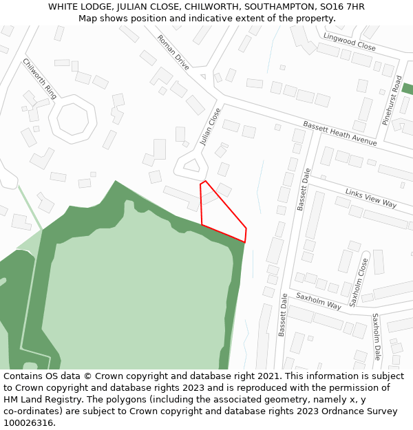 WHITE LODGE, JULIAN CLOSE, CHILWORTH, SOUTHAMPTON, SO16 7HR: Location map and indicative extent of plot
