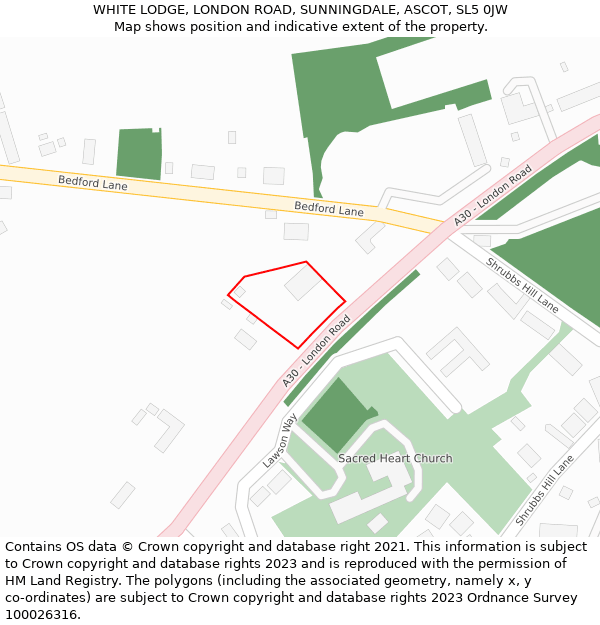WHITE LODGE, LONDON ROAD, SUNNINGDALE, ASCOT, SL5 0JW: Location map and indicative extent of plot